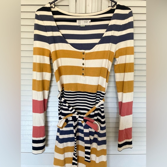 Anthropologie Saturday Sunday Striped Long Sleeve Midi Riley Dress Ribbed Size S - Picture 4 of 11